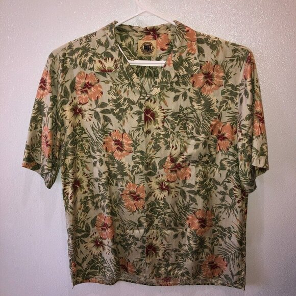 Pussers West Indies Mens Large Floral Silk Blend Hawaiian Button Up Shirt Size L - Picture 3 of 10